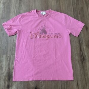 Disneyland Hong Kong Pink Shirt Women's Size M Embroidered w/‎ Glitter Spell Out